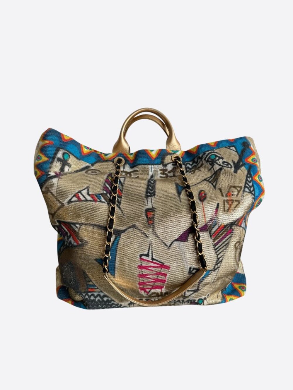 Chanel Gold & Multicolor Graffiti Print Tote Bag